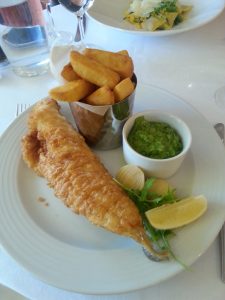 The chips were amazing and the batter on the fish was beautifully dry and crisp and don't even get me started on the minted mushy peas! :)